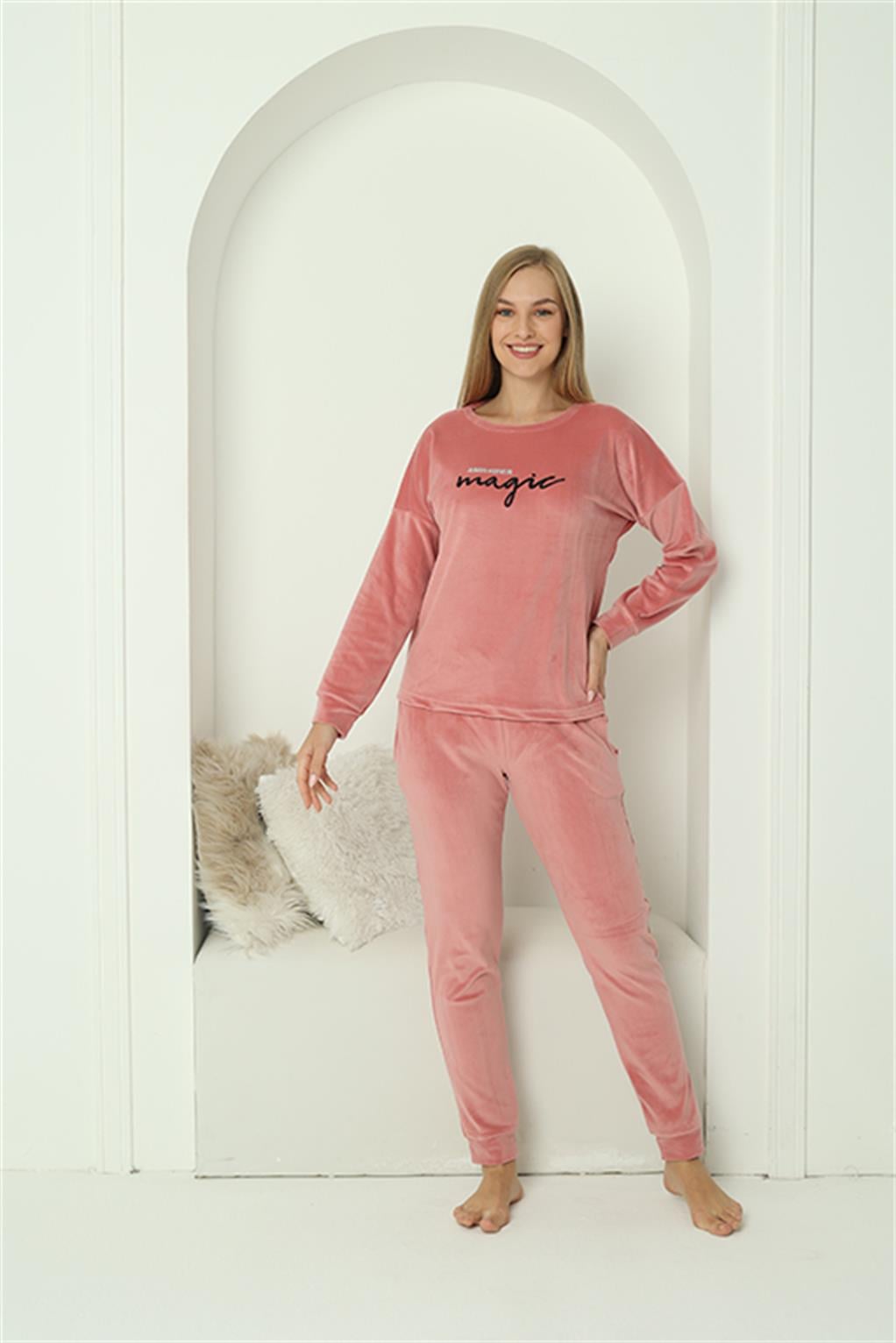 Akbeniz Kadın Kadife Pembe Pijama Takım 20624