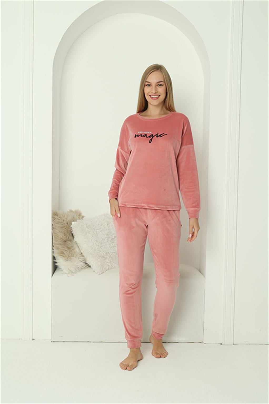 Akbeniz Kadın Kadife Pembe Pijama Takım 20624