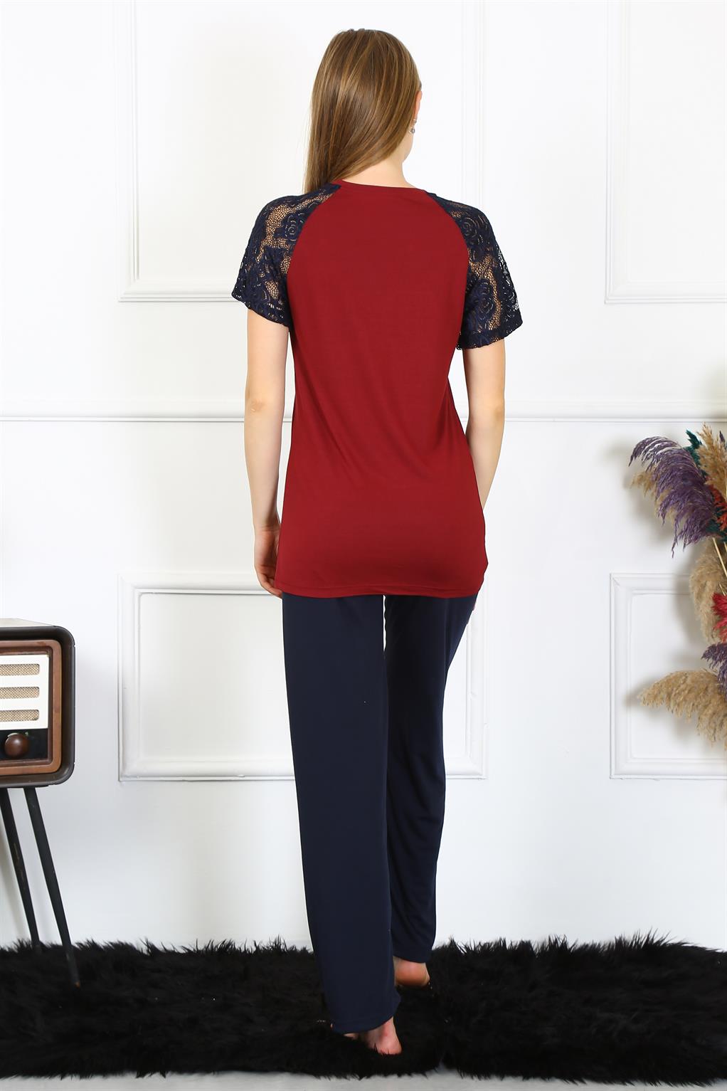 Akbeniz Kadın Kolu Dantelli Penye Pijama Takım 4149