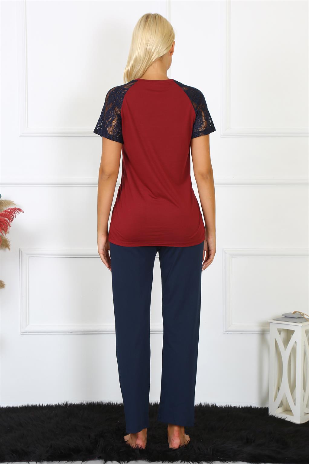 Akbeniz Kadın Kolu Dantelli Penye Pijama Takım 4149