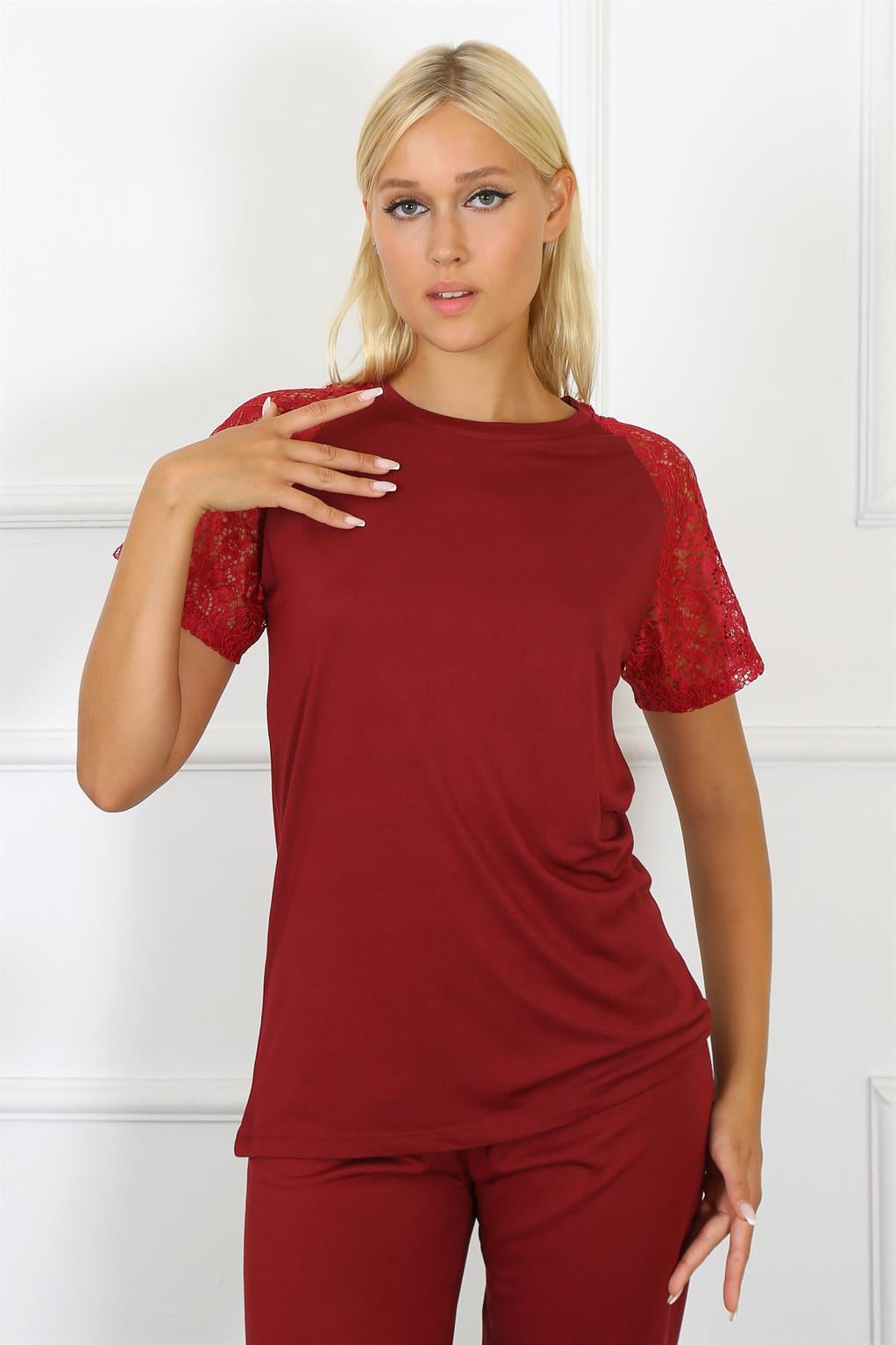 Akbeniz Kadın Kolu Dantelli Penye Pijama Takım 4152
