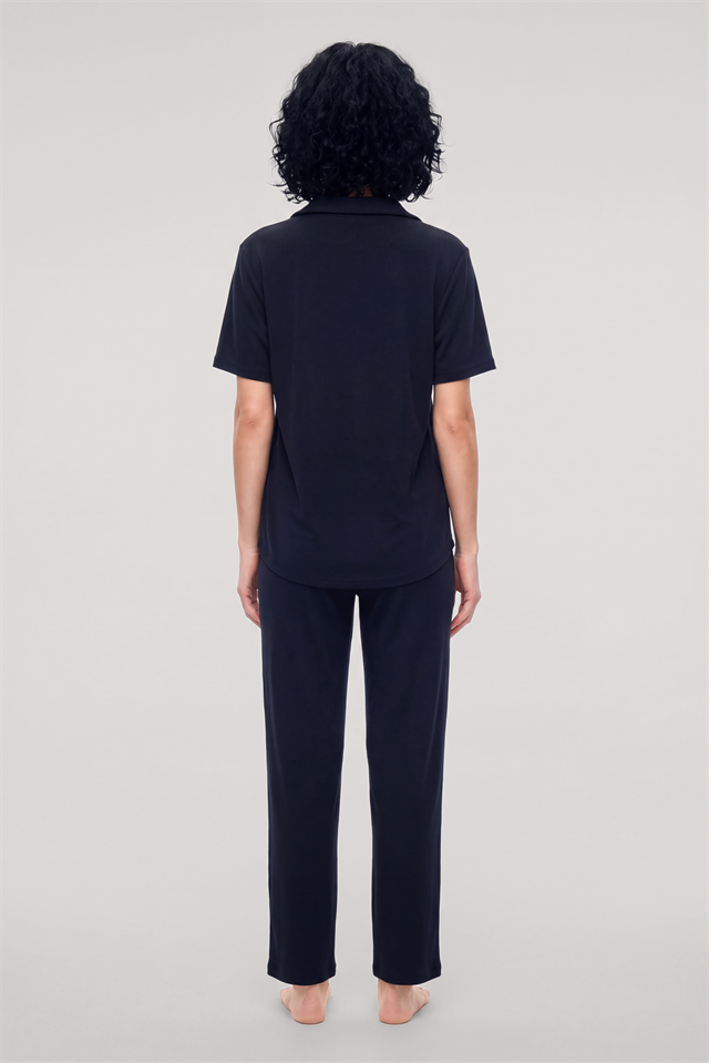 Akbeniz Kadın Lacivert Polo Yaka Pijama Takımı