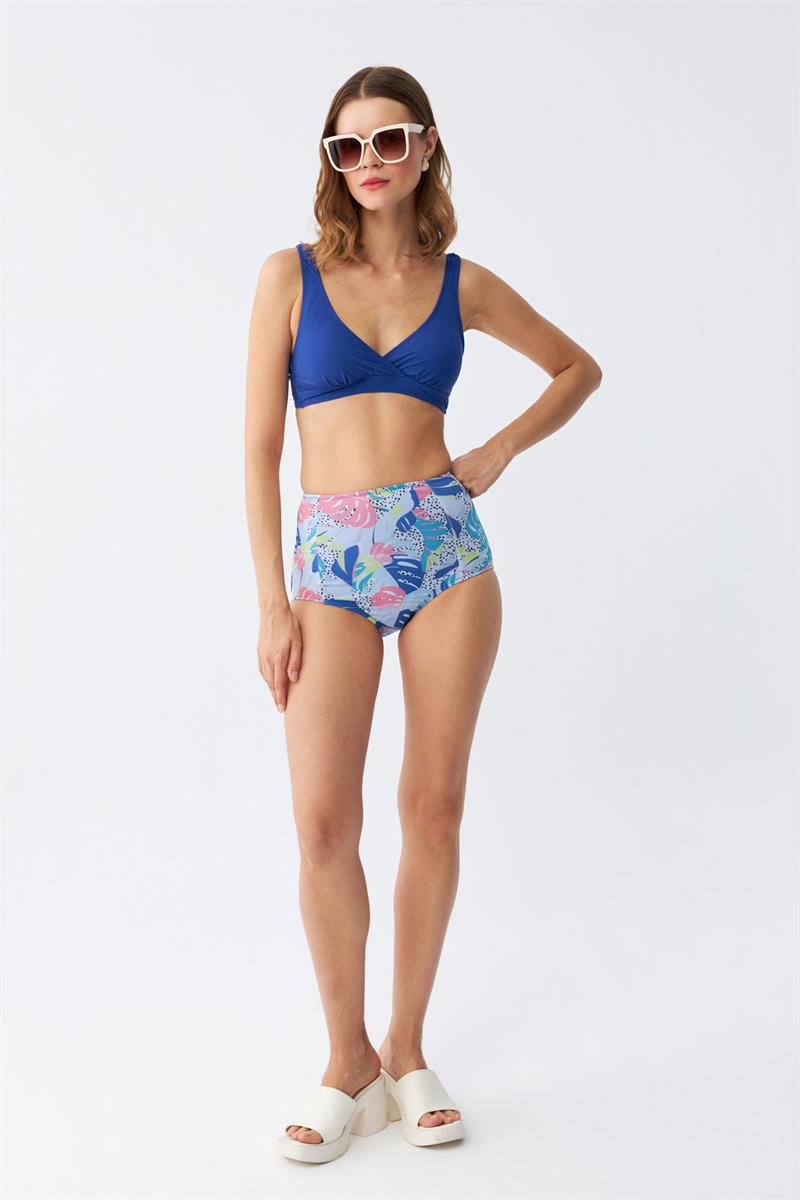 Akbeniz Kadın Pedli Yaprak Desenli Yüksek Bel Sax Bikini Takımı