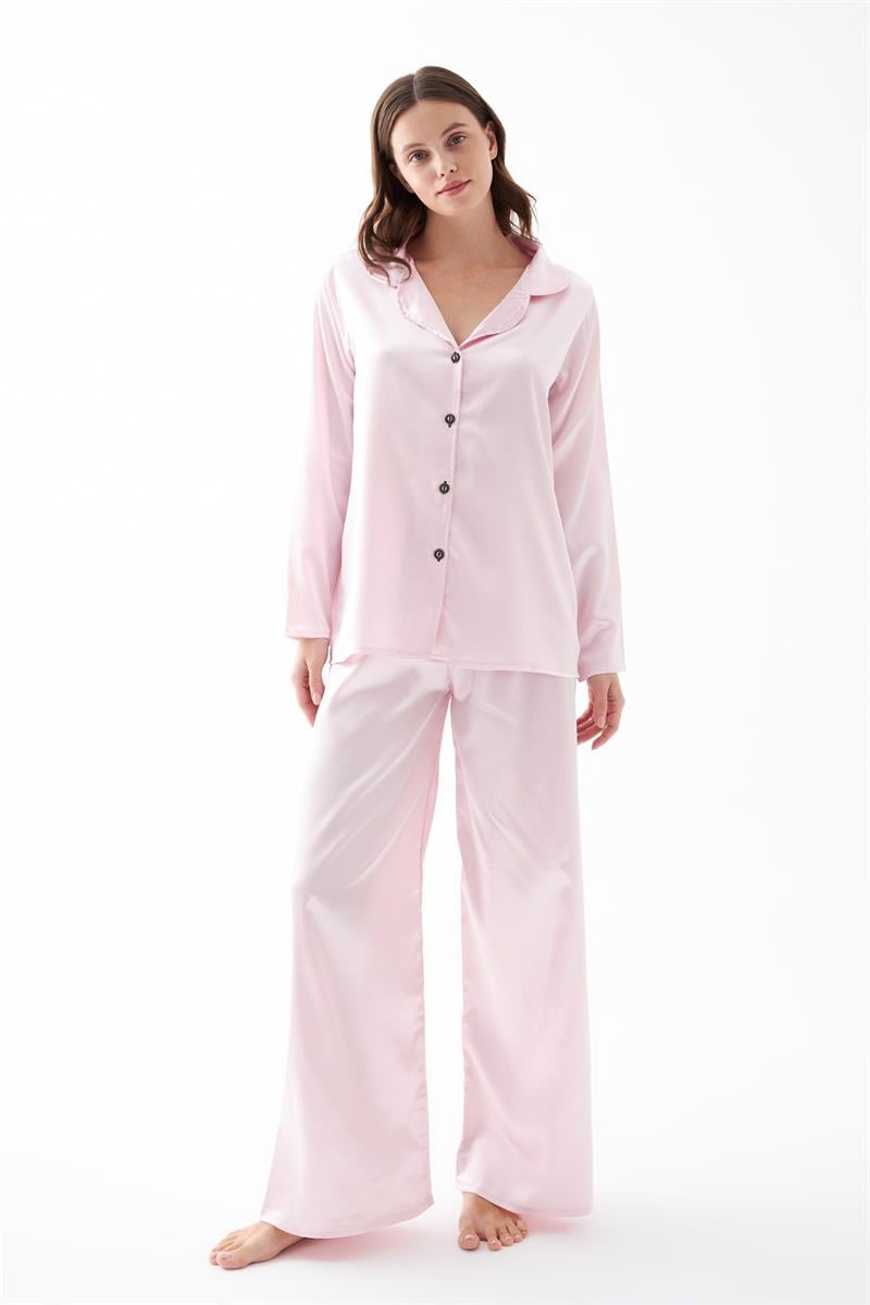 Akbeniz Kadın Pembe Oversize Saten Pijama Takımı