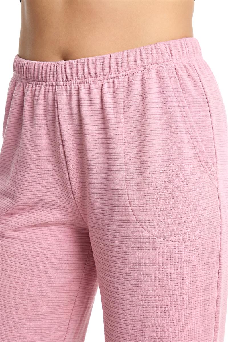 Akbeniz Kadın Pudra Pembe Dokulu Büyük Beden Cepli Pijama Altı