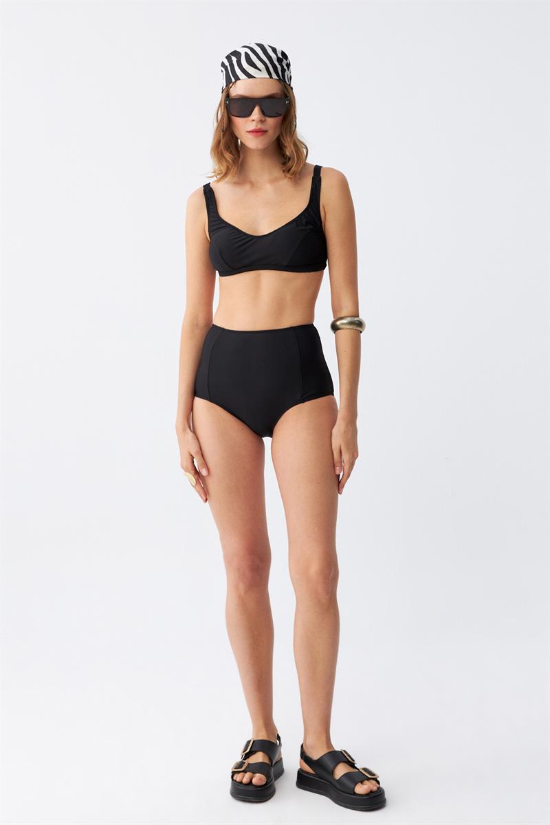 Akbeniz Kadın Siyah Pedli Kare Yaka Yüksek Bel Bikini Takımı