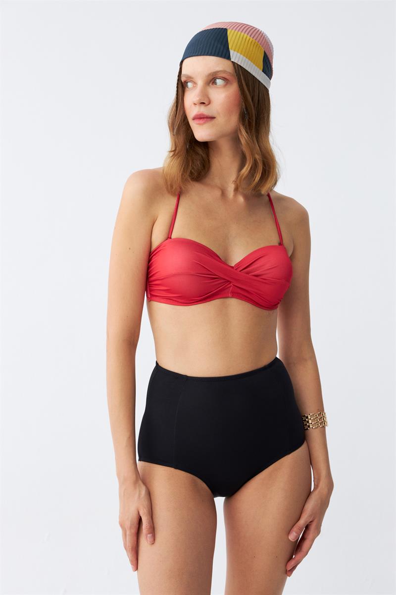 Akbeniz Kadın Straplez Kırmızı Yüksek Bel Bikini Takımı