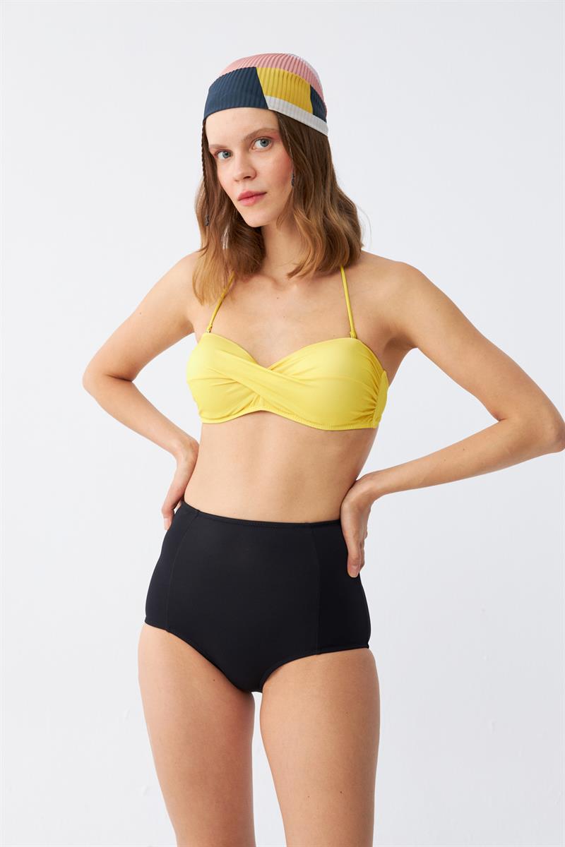 Akbeniz Kadın Straplez Sarı Yüksek Bel Bikini Takımı
