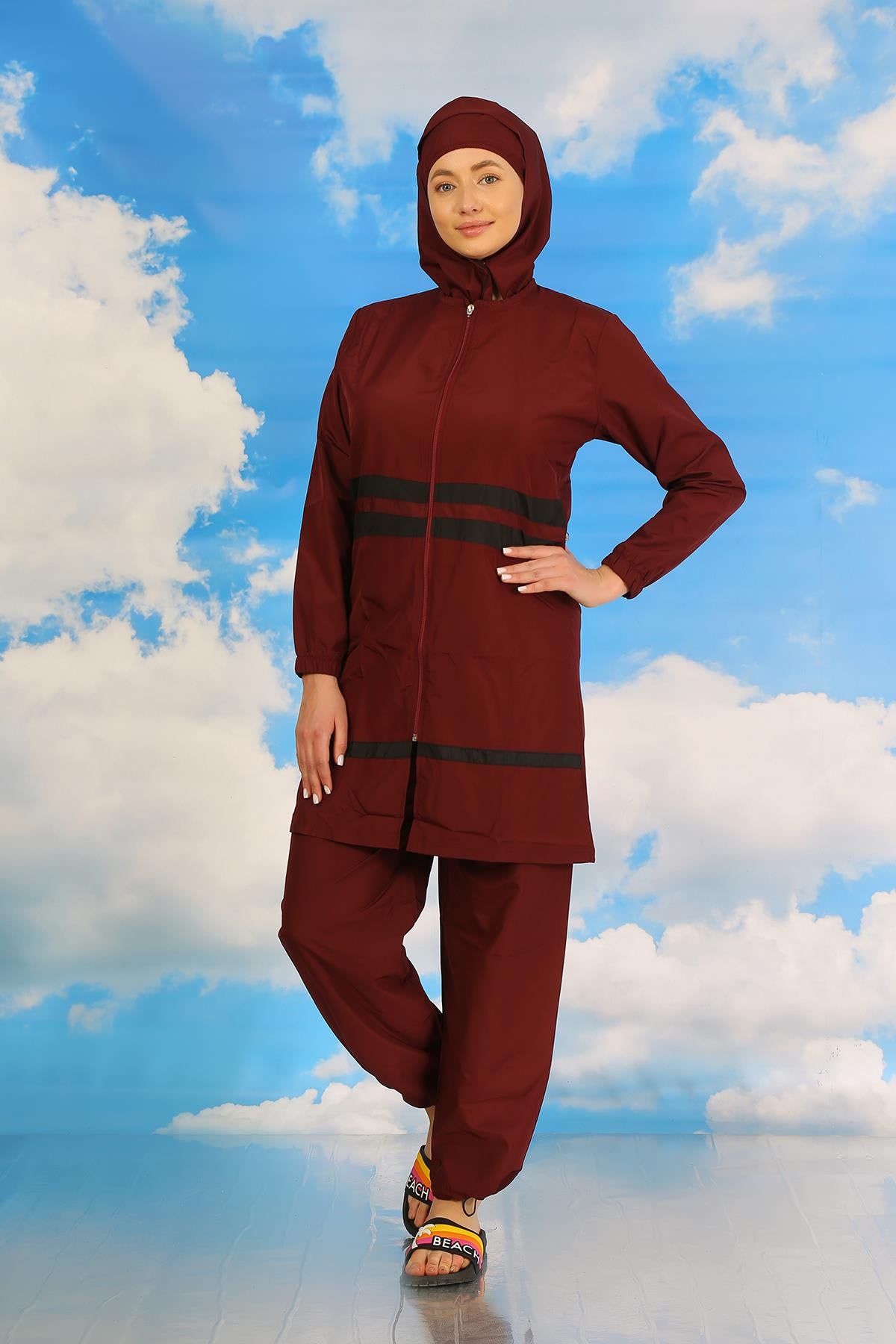 Akbeniz Kadın Tam Tesettür Mayo Bordo 31061