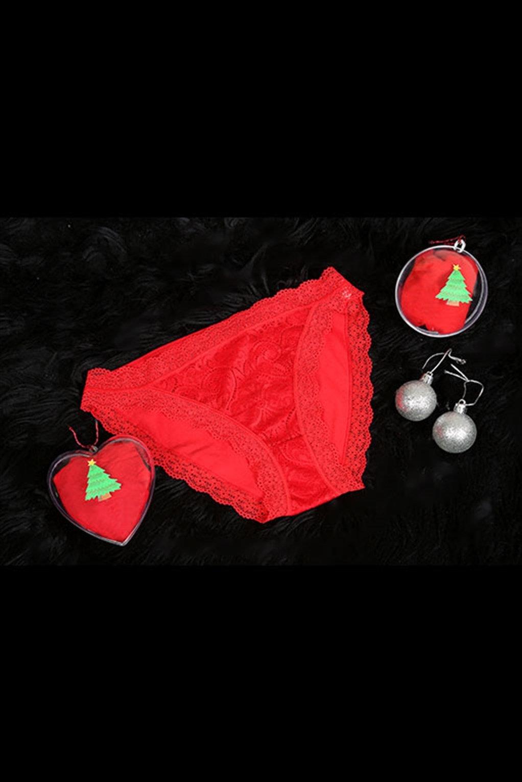 Akbeniz Kadın Yılbaşı 2'li Özel Kalp Kutulu Slip - Pijama Hediye Seti 20244