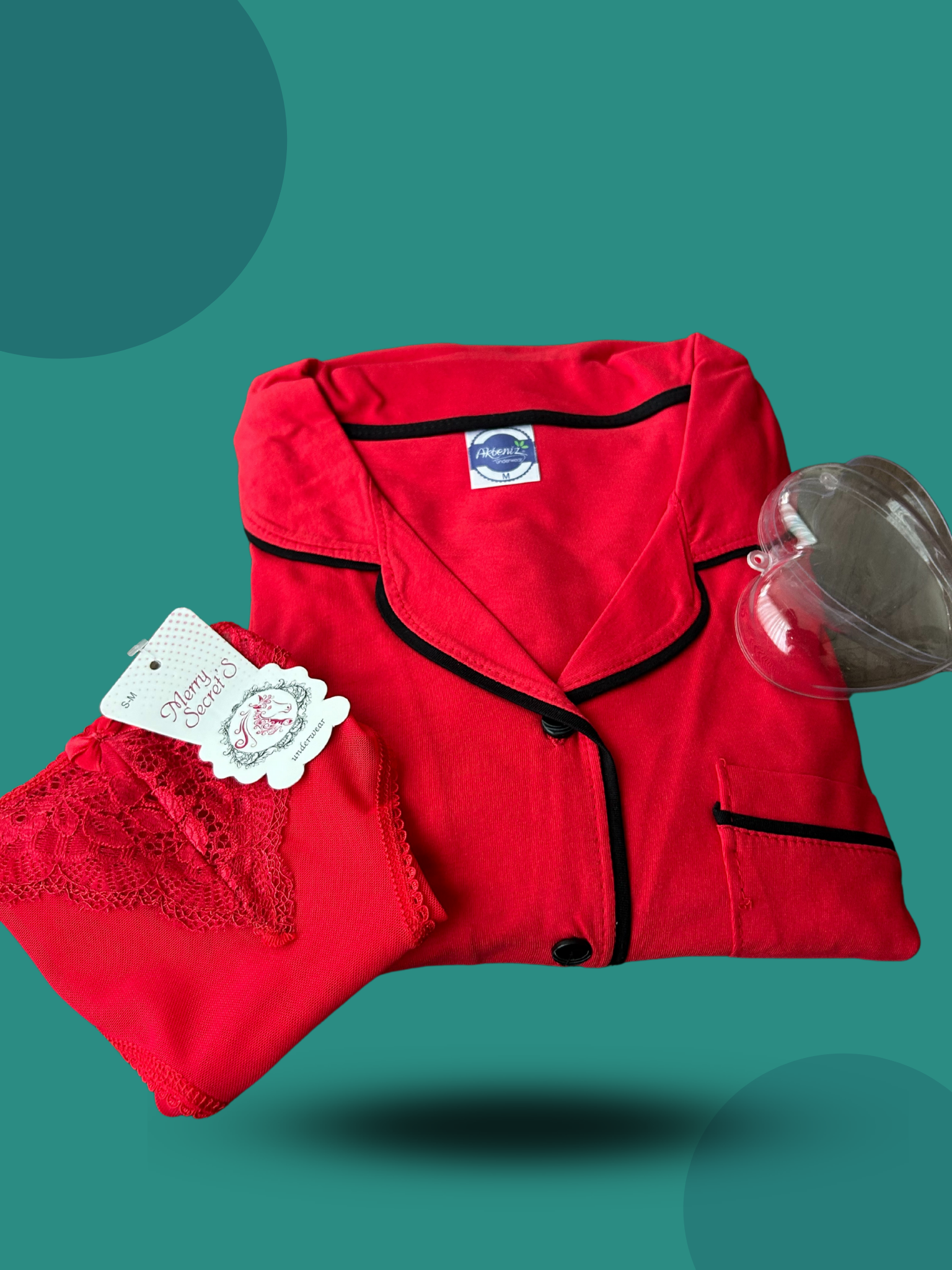 Akbeniz Kadın Yılbaşı 2'li Özel Kalp Kutulu Slip - Pijama Hediye Seti 20244