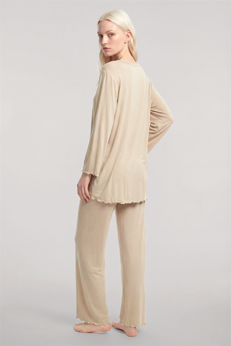 Akbeniz Kısa Kimono 3'lü Takım Bej