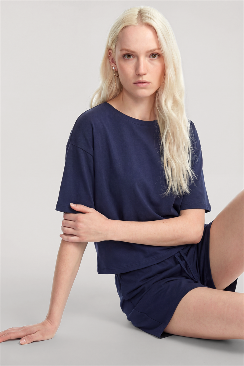 Akbeniz Kısa Kollu Şortlu Pijama Takımı Lacivert