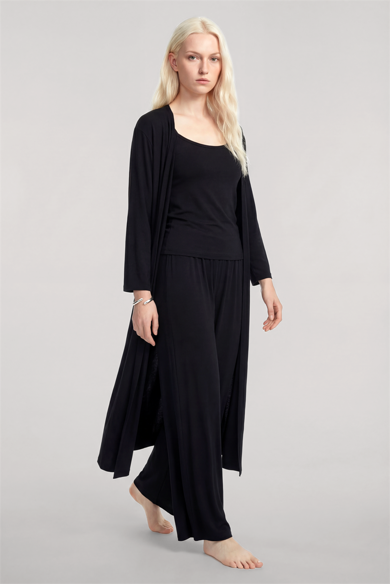 Akbeniz Uzun Kimono 3'lü Takım Siyah