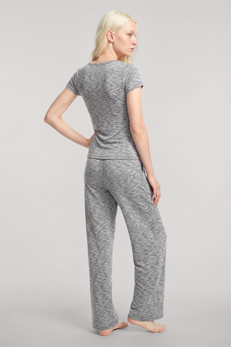 Akbeniz V Yaka Yumuşak Dokulu Pijama Takımı Gri
