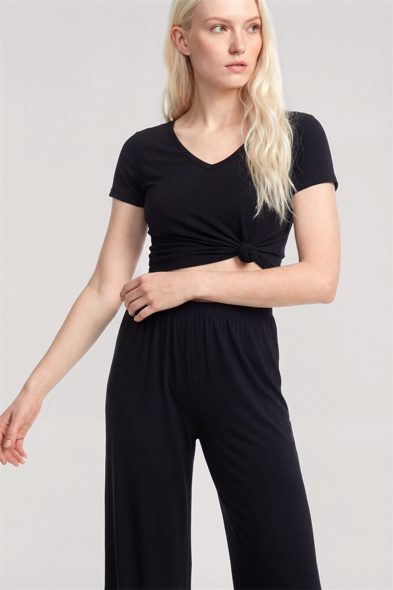 Akbeniz V Yaka Yumuşak Dokulu Pijama Takımı Siyah