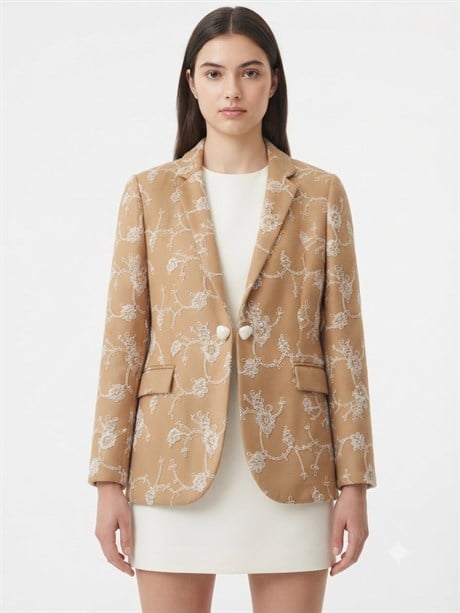 Anne Kız Kadın Kız Çocuk %100 Pamuk Çiçek Nakışlı Blazer Ceket