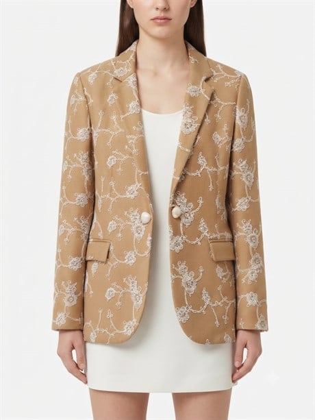 Anne Kız Kadın Kız Çocuk %100 Pamuk Çiçek Nakışlı Blazer Ceket