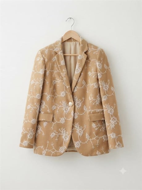 Anne Kız Kadın Kız Çocuk %100 Pamuk Çiçek Nakışlı Blazer Ceket