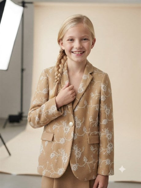 Anne Kız Kadın Kız Çocuk %100 Pamuk Çiçek Nakışlı Blazer Ceket
