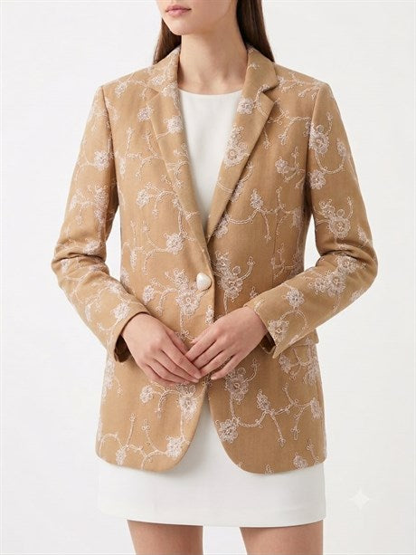 Anne Kız Kadın Kız Çocuk %100 Pamuk Çiçek Nakışlı Blazer Ceket