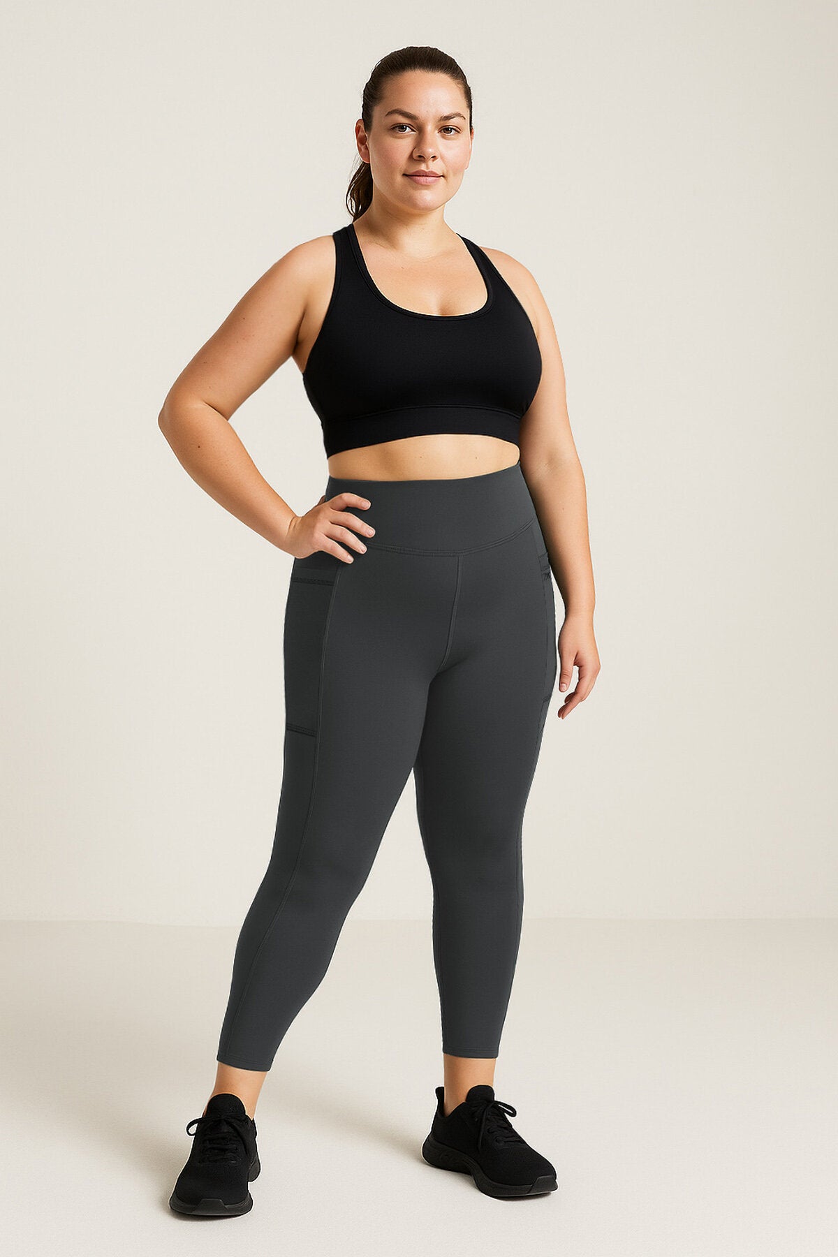 Antrasit Esnek Standart Fit Performans Battal Büyük Beden Kadın Tayt - 94652