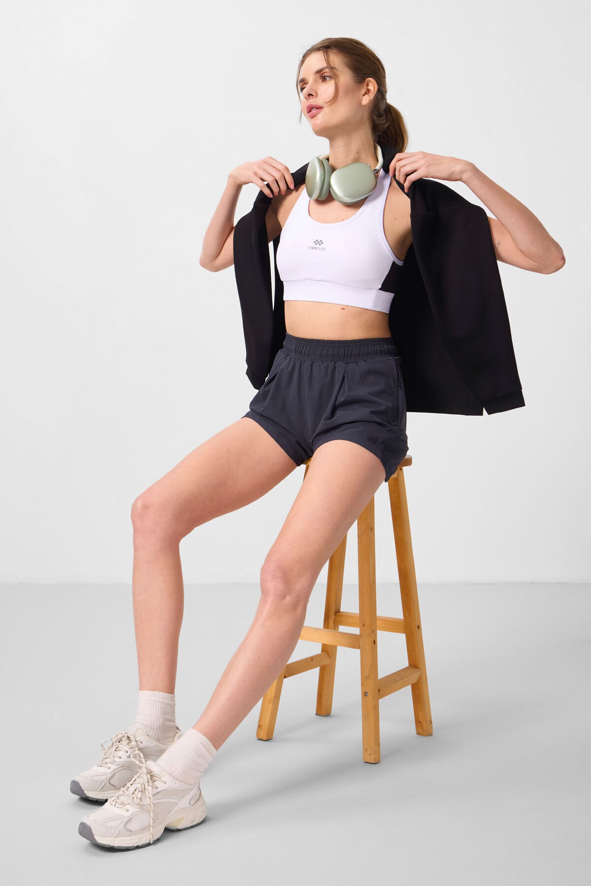 Antrasit Gizli Cep Fermuarlı Rahat Form Kadın Şort - 91014