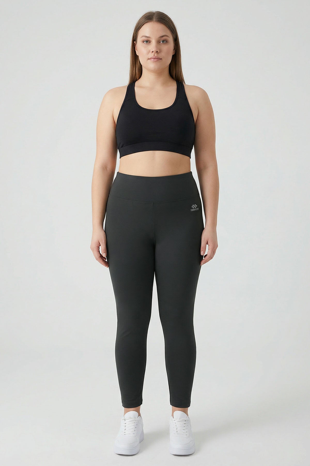 Antrasit Yüksek Bel Toparlayıcı Battal Büyük Beden Kadın Tayt- 94650