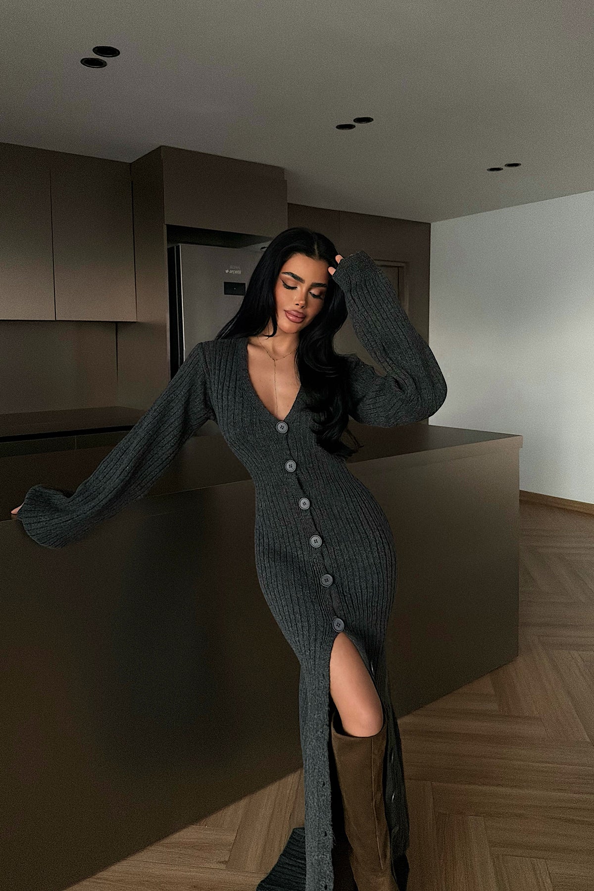 Antrasit Ophelie Triko Elbise ATE-4460