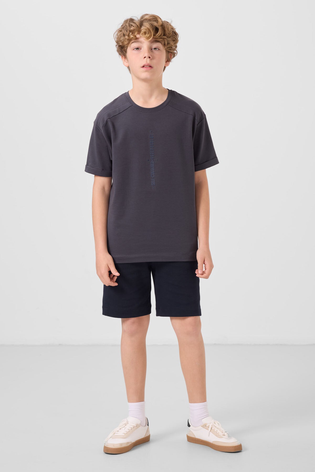 Antrasit Pamuklu Yumuşak Dokulu Oversize Baskılı Erkek Çocuk T-Shirt - 11301