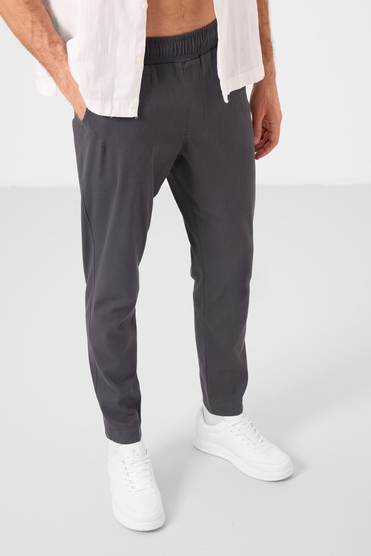 Antrasit Standart Fit Dokuma Hafif Esnek Chino Erkek Pantolon - 82177