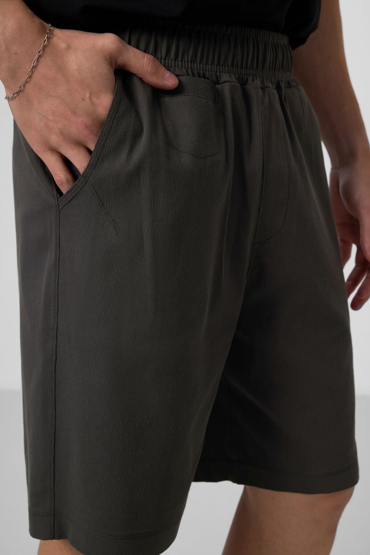 Antrasit Standart Fit Dokuma Hafif Esnek Chino Erkek Şort - 81290