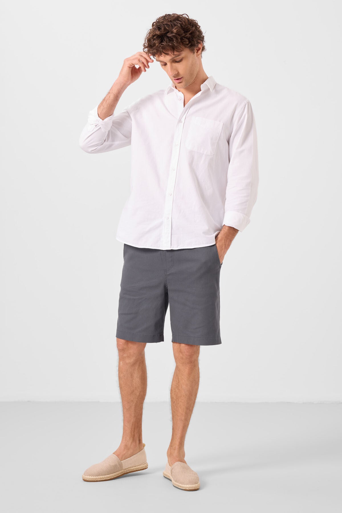 Antrasit Standart Fit Dokuma Hafif Esnek Chino Erkek Şort - 81289