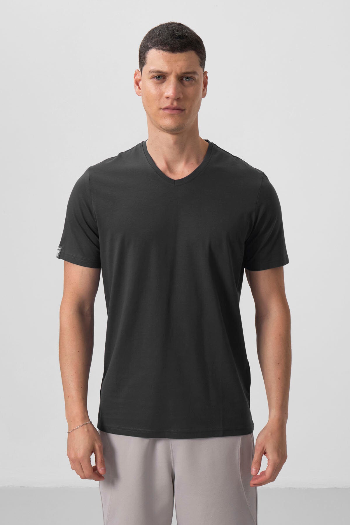 Antrasit Basic Kısa Kol Standart Kalıp V Yaka Erkek T-Shirt - 87912