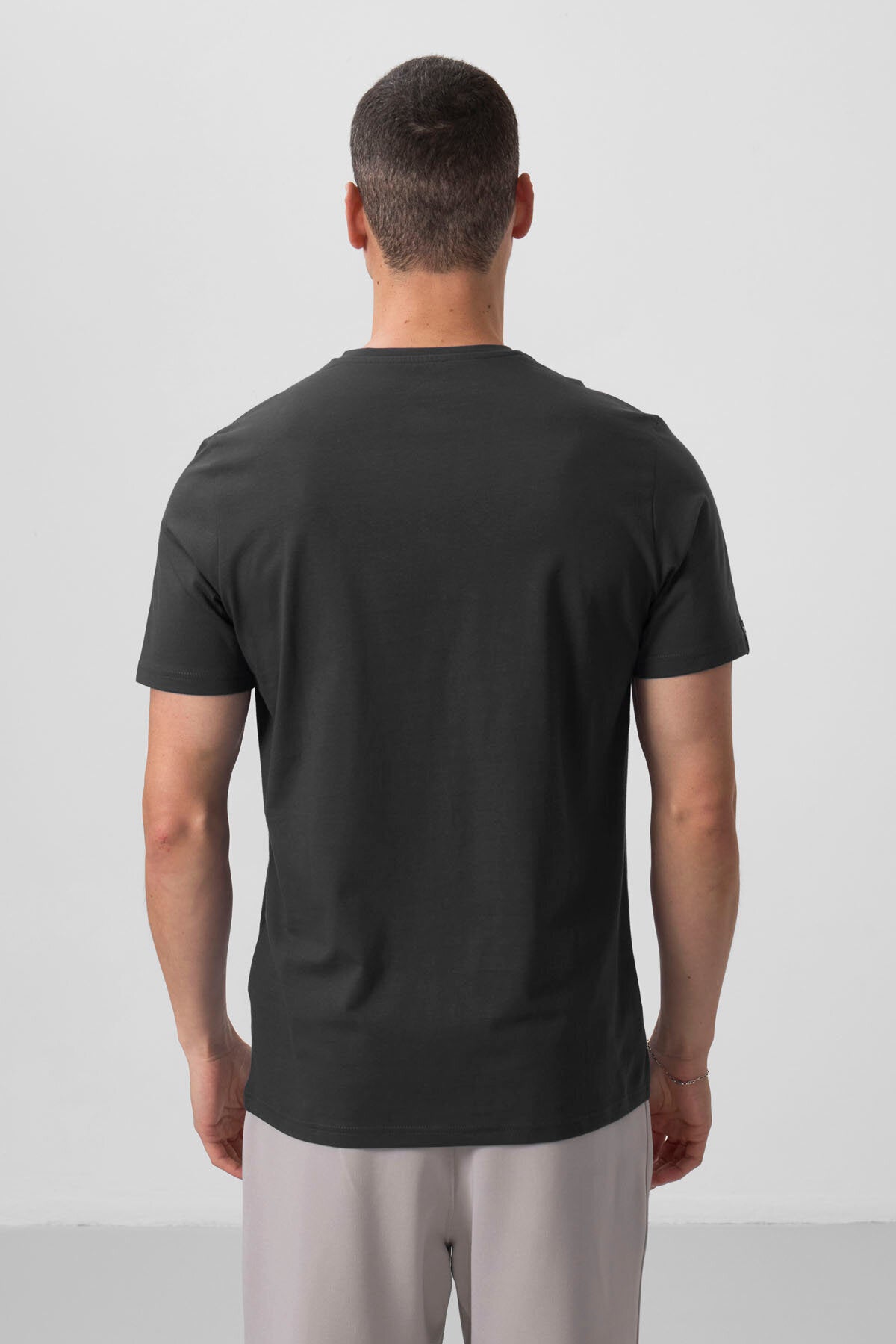 Antrasit Basic Kısa Kol Standart Kalıp V Yaka Erkek T-Shirt - 87912