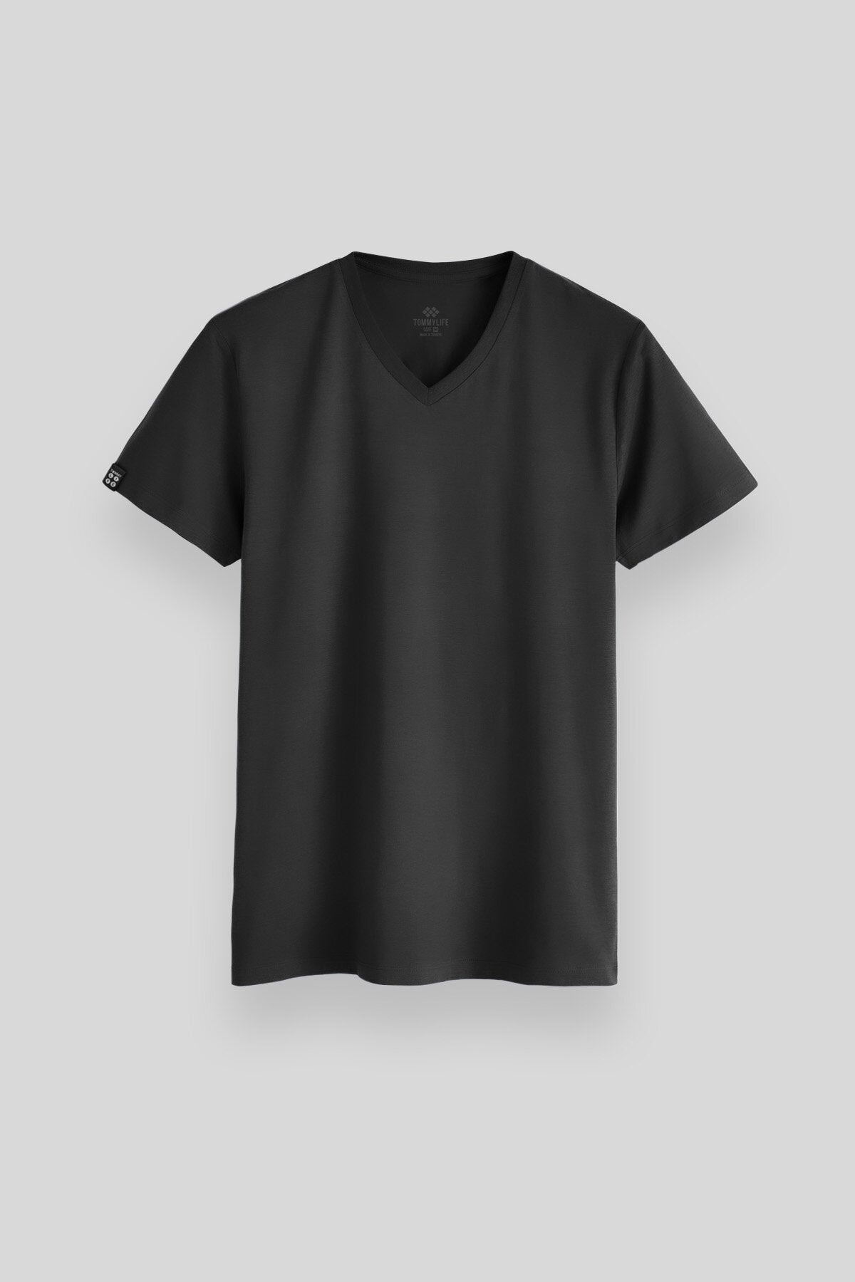 Antrasit Basic Kısa Kol Standart Kalıp V Yaka Erkek T-Shirt - 87912