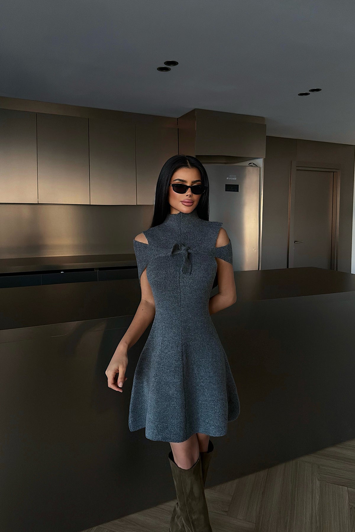 Antrasit Marayla Triko Elbise ATE-4451