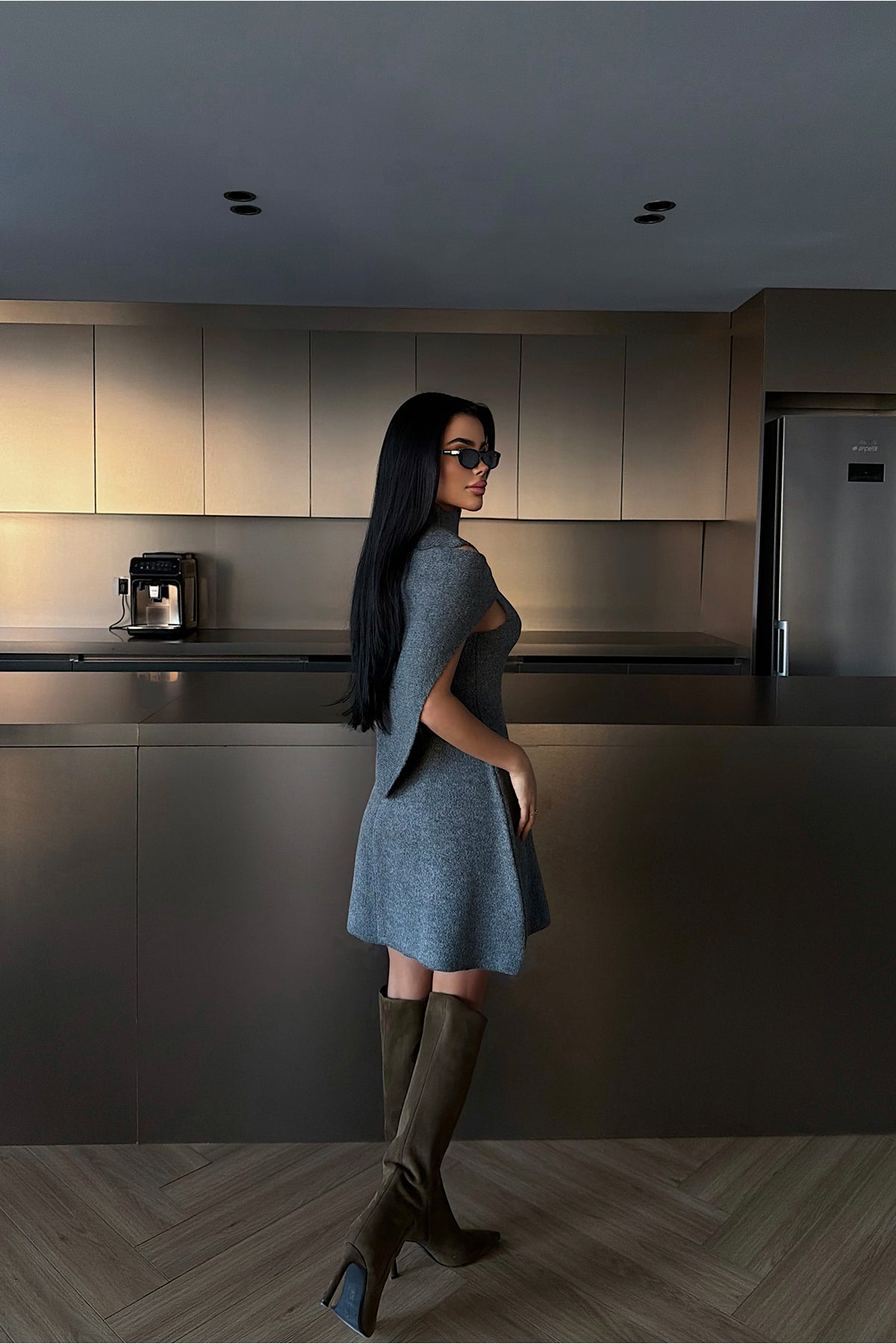 Antrasit Marayla Triko Elbise ATE-4451