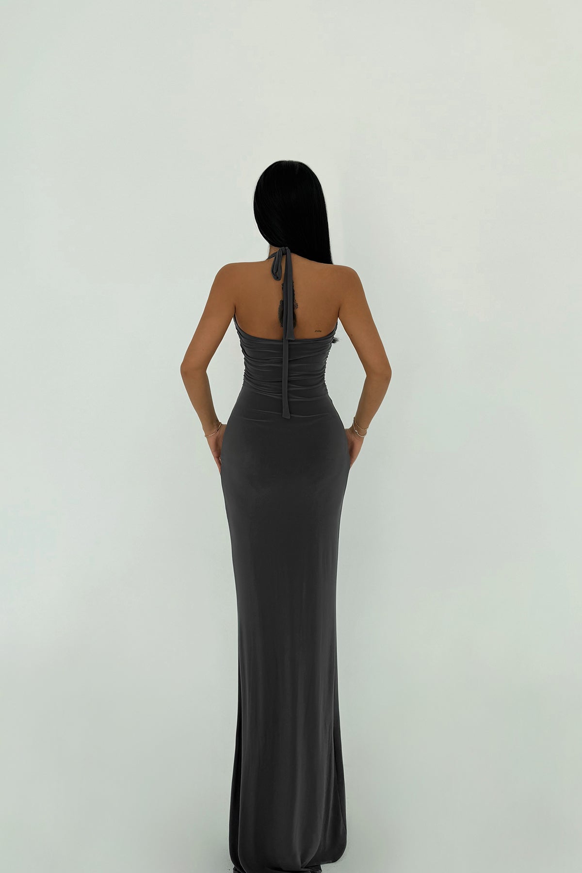 Antrasit Marseille Kelebek Aksesuarlı Elbise ATE-1436