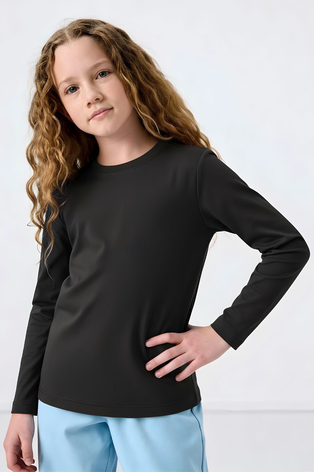 Antrasit O Yaka Standart Fit Basic Uzun Kollu Unisex Çocuk T-Shirt - 11329