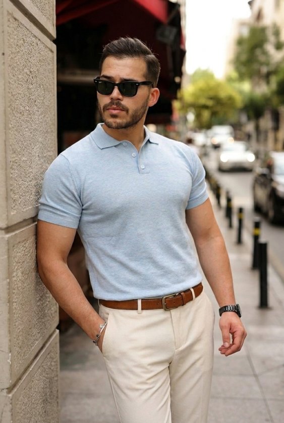 Men's Buttoned Collar Cotton Knit T-Shirt
