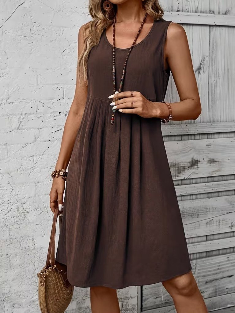 Women's Sleeveless Round Neck Front Pleated Short Aerobin Dress