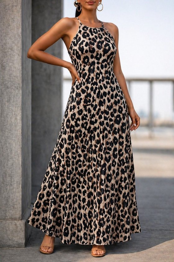 Women's Off-Shoulder Strap Patterned Long Supreme Dress