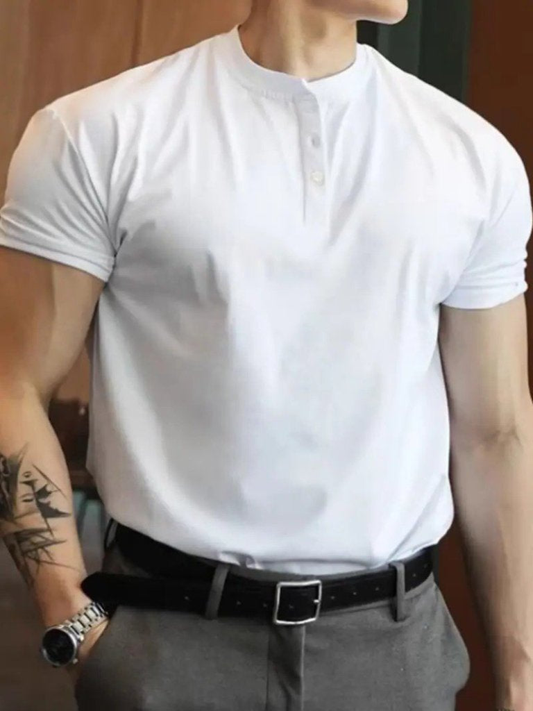 Men's Short Sleeve Mandarin Collar Front Buttoned Viscose Blouse