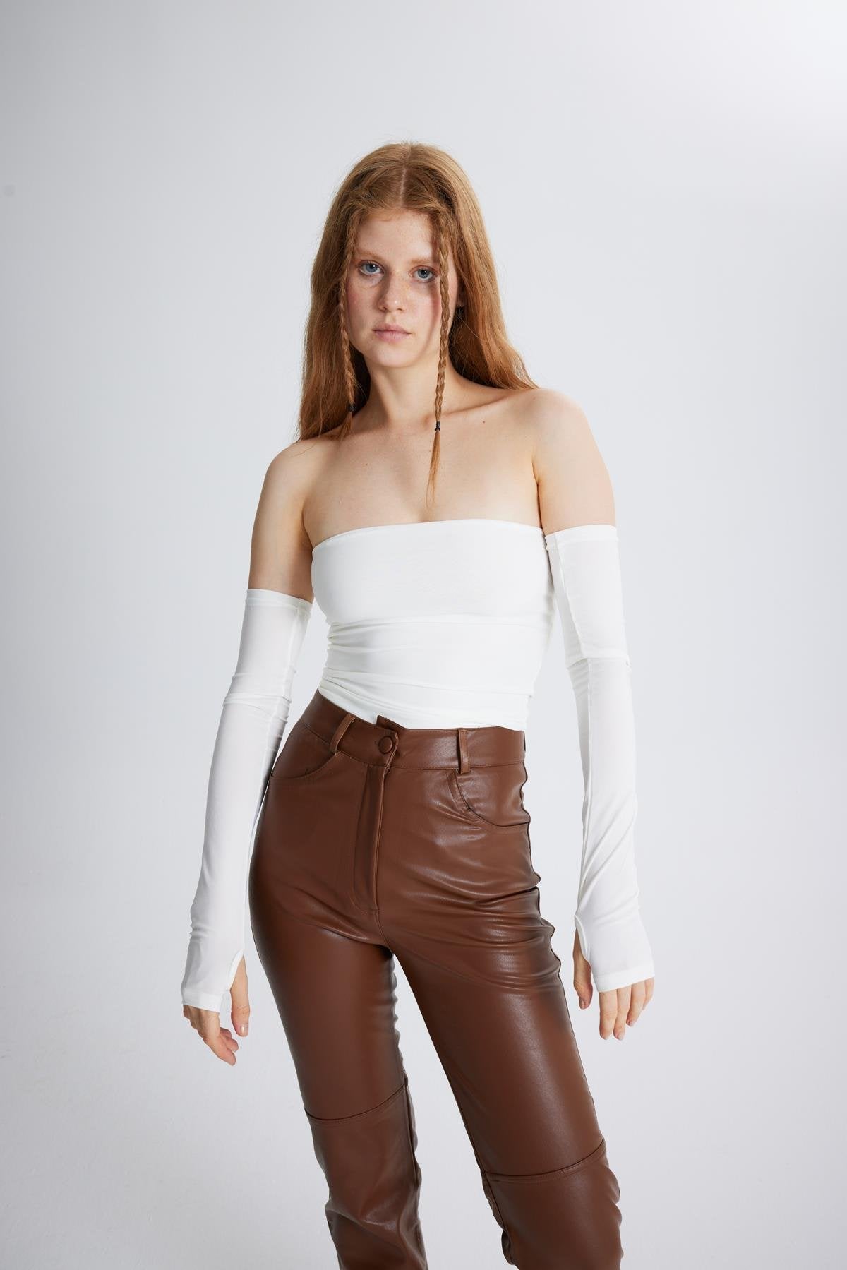 Kolları Ayrı Straplez Smooth Bluz Beyaz Beyaz L