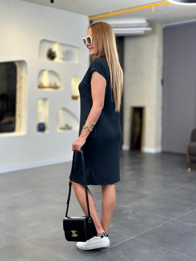 Women's Short Sleeve Collared Viscose Two-Ply Dress