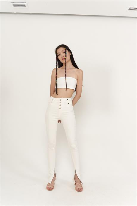 Split Jean Pantolon Beyaz
