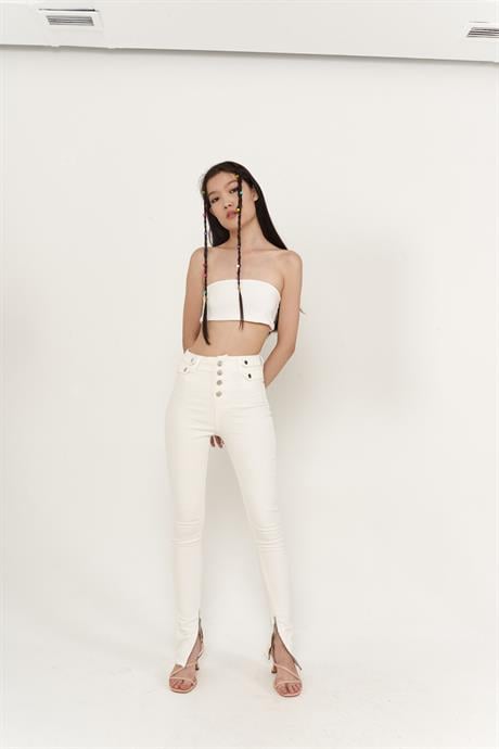 Split Jean Pantolon Beyaz
