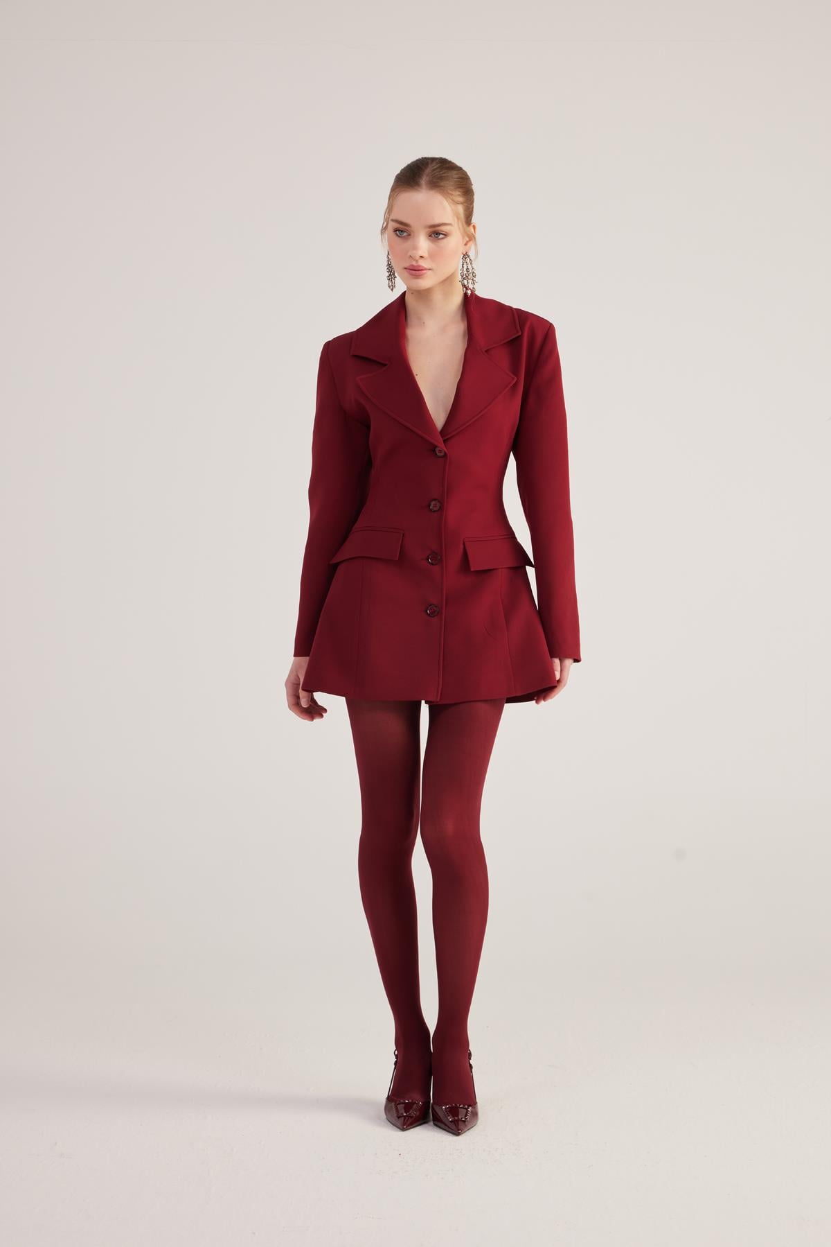Belden Oturmalı Fit Kesim Deja Blazer Ceket Bordo