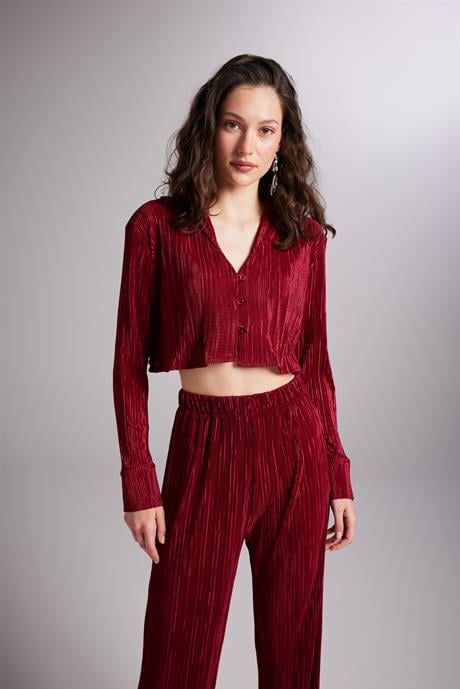 Comfy Crop Gömlek Bordo Bordo L